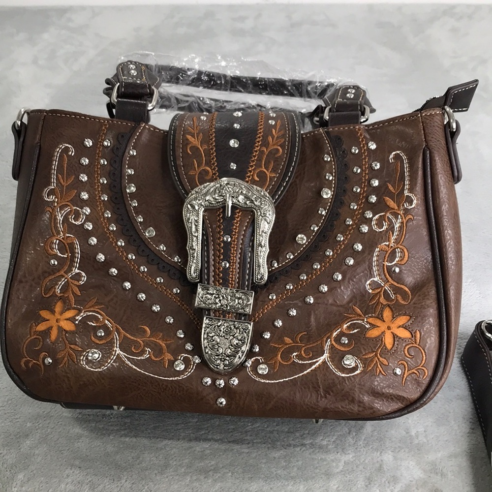 Wester Buckle Vegan Leather Conceal Carry Shoulder Bag New